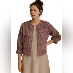 Hand Crafted Women’s Wool Blend Cropped Cardigan Sweater Plum Boho Minimalist L